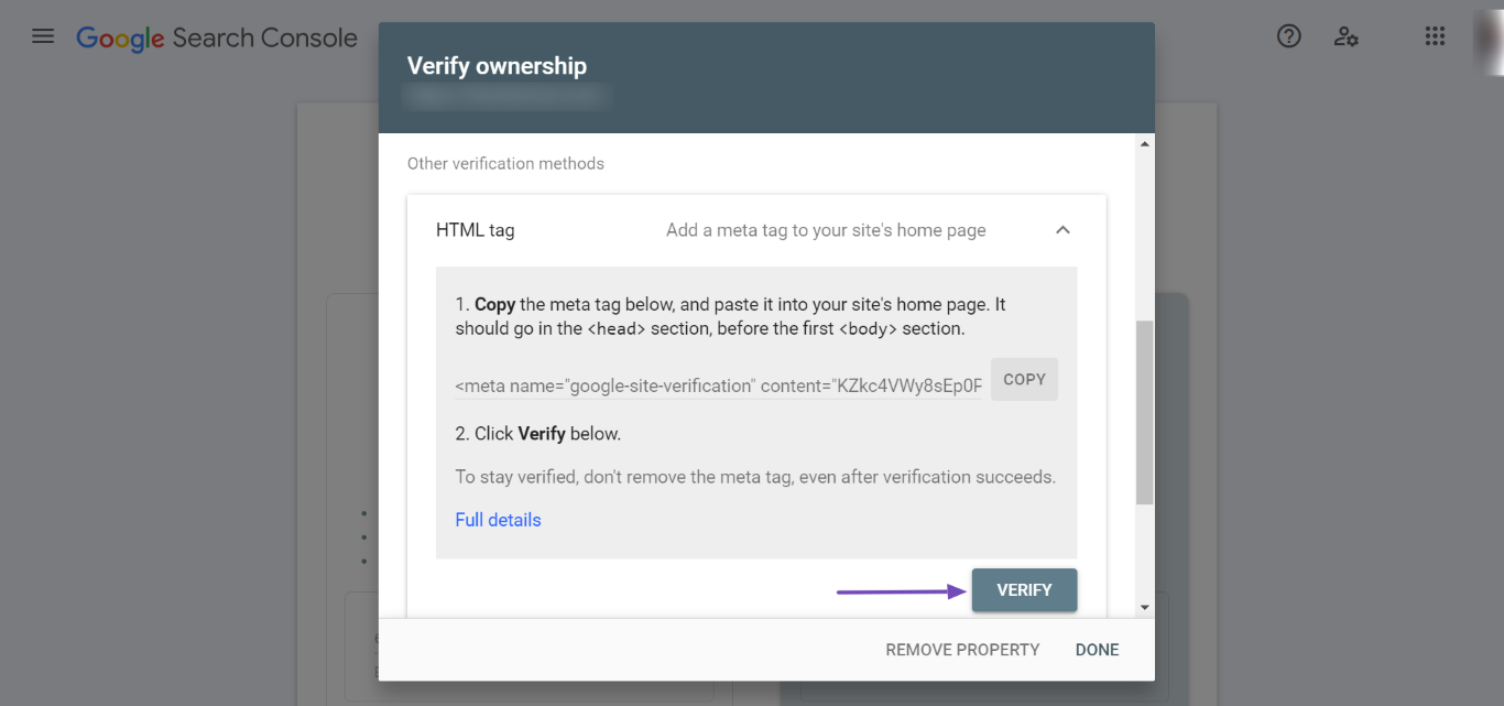 Verify site in Google Search Console Verify site in Google Search Console